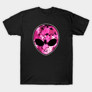 Pink Paint Splatter Alien Head T-Shirt